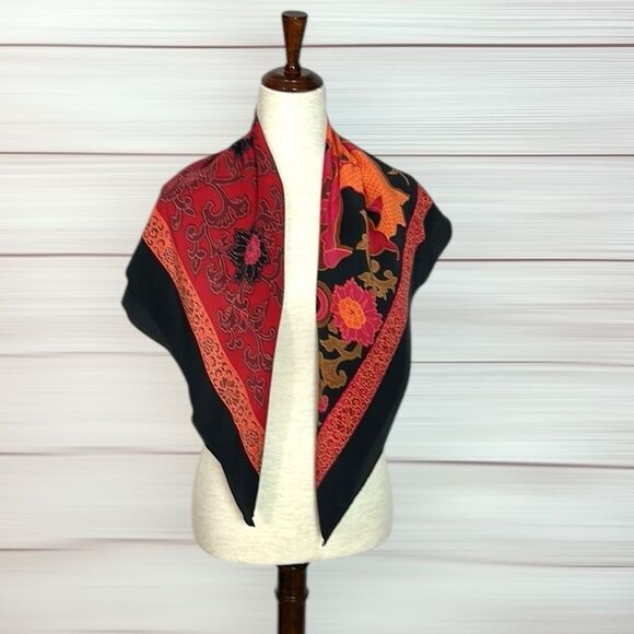 Diane Von Furstenberg Silk Scarf Asian Dragon Floral Black Magenta 34" DVF - Picture 11 of 14